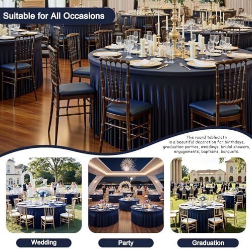 12 Pack 132inch Navy Blue Round Tablecloth, Circle Stretch Table Cloths for 6 FT Tables, Wrinkle Free Round Table Skirt for Wedding Birthday Photography Social Events Engagement Party Decorations - Image 4