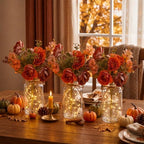4 Sets Rose Flower Mason Jar Centerpiece with LED Lights for Wedding - Image 5