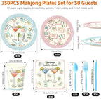 350 Pcs Mahjong Paper Plates and Napkins Set for 50 Guests - Disposable Tableware with Cups Forks Knives Spoons, Mahjong Themed Party Supplies for Game Night Birthday Decorations - Image 5