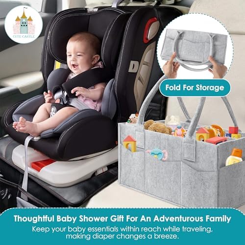 Cute Castle 2 Pack Diaper Caddy Organizer - Portable Baby Caddy Organizer with Handle, Nursery Storage Bin and Car Organizer for Girls, Boys - Baby Gift Basket - Grey, Large - Image 6