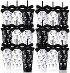 Skylety 24 Pcs Black Bow Plastic Cups with Lid Straw and Ribbon by Skylety