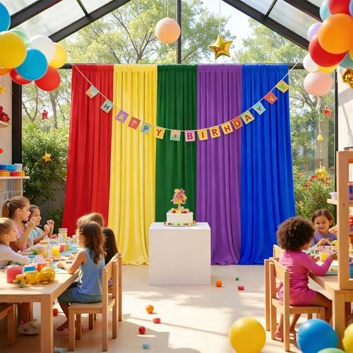 10x7FT Rainbow Backdrop Curtains - 5 Panels Colorful Curtain Backdrop for Party Decorations, Wrinkle-Resistant Cloth Backdrop for Birthday, Baby Shower, Wedding, Photography Background - Image 4