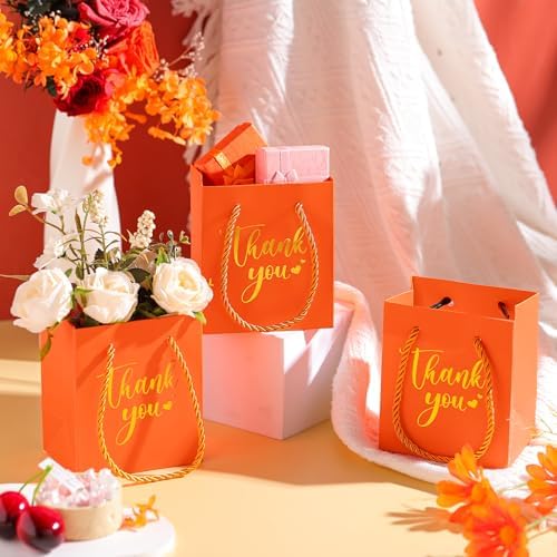 Honoson 60 Pcs Mini Thank You Gift Bag with Handle Bulk,Orange - Image 4