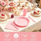Pink Plastic Party Plates Set, Disposable Light Pink Plates and Napkins for Party, 50 of Each 9" Dinner Plate, Napkins, Cups & Cutlery Plastic Party Supplies for Birthday, Baby Shower, Wedding - Image 3