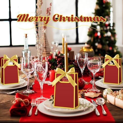 AmazingSpark 50 Pcs Burgundy Gold Mini Gift Bags Bulk 6.3 x 3.9 x 2.8 Inch Party Favors Elegant Small Gift Bags with Handles and Ribbon Bows for Wedding Birthday Bridal Baby Shower Party Favors - Image 4