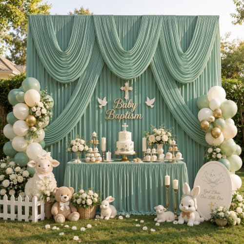 gogoparti 20x12ft Sage Green Backdrop Curtain, 4 Panels 5x12ft Thick Wrinkle-Free Polyester Fabric, Professional Photography Background for Wedding, Birthday, Baby Shower, Bridal Shower - Image 2