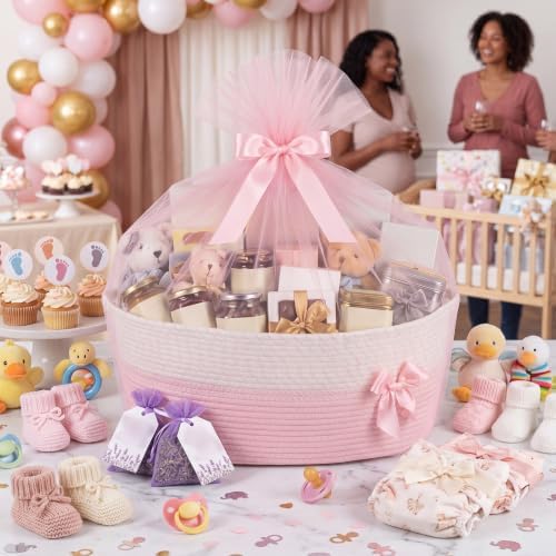 Colingmill Extra Large Woven Gift Basket,Pink,19.5 Inch - Image 6