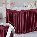 21ft Length Satin Burgundy Table Skirt Rectangle Tables, Wrinkle Free Pleated Ruffle Table Cloth Glitter Desk Skirting for Weddings Birthday Party Satge Banquet Dining Table Decorations - Image 4