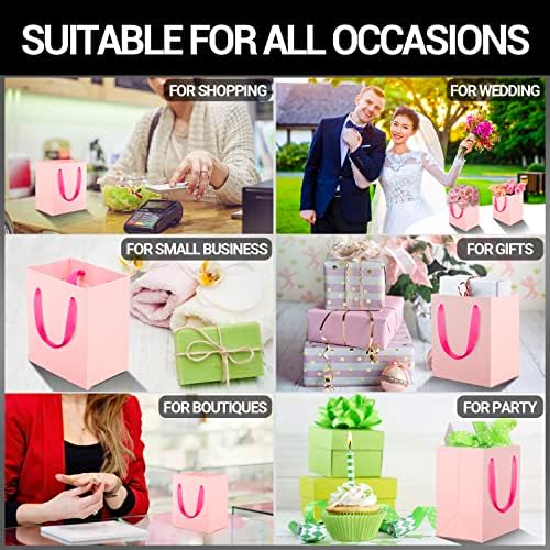 EUSOAR Tiny Pink Gifts Wrap Bags, 50 Pack 4x2.75x4.5 inches Shopping Bags with Handles Bulk, Merchandise Retail Wrapping Bags for Wedding, Craft Grocery, Boutique, Party Favor, Business - Image 5