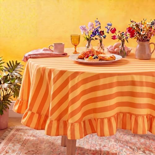 Tudomro Striped Tablecloth, Round, Tangerine,Ochre, 60'' X 60'' by Tudomro