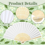 50 Sets Wedding Fan Favors for Guests, White Folding Hand Fans with Thank You Tags and Chiffon Ribbon, Wedding Guest Gifts for Bridal Shower, Baby Shower and Church Events(Green,Leaves) - Image 2