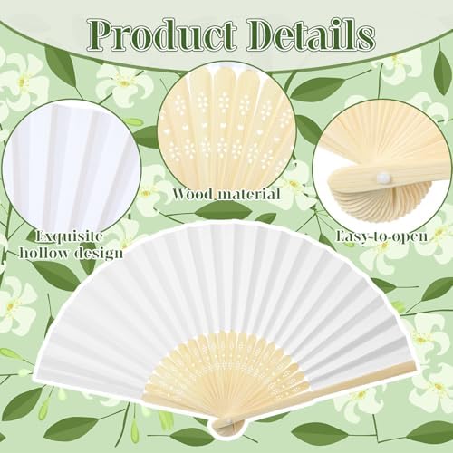 50 Sets Wedding Fan Favors for Guests, White Folding Hand Fans with Thank You Tags and Chiffon Ribbon, Wedding Guest Gifts for Bridal Shower, Baby Shower and Church Events(Green,Leaves) - Image 2