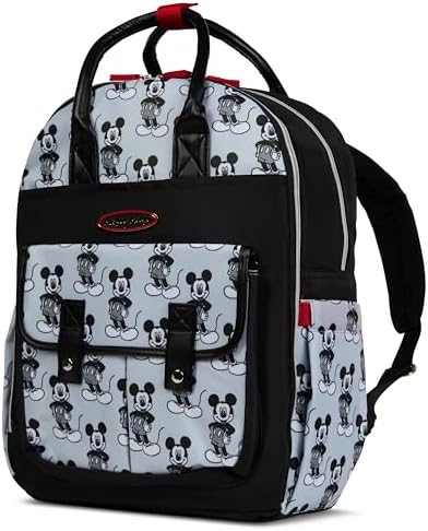 Disney Diaper Bag Backpack with Changing Pad Mickey Mouse – 16” Nylon Baby Bag for Parents, Insulated Bottle Holders, Multiple Storage Pockets by Disney