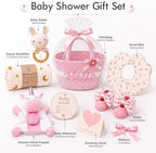 Golray Baby Girl Gifts for Baby Shower, Newborn Baby Girl Gift Basket with Unicorn Lovey Hand Puppet, Muslin Swaddle Blanket, Baby Rattle, Bib, Socks, Milestone Sign, Welcome Baby Gift Set for Girls - Image 2