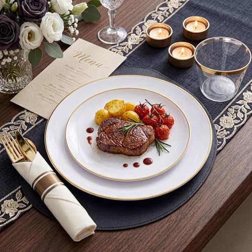 KIRE 350 PCS White and Gold Plates - Plastic Dinnerware Set for Wedding - Image 5