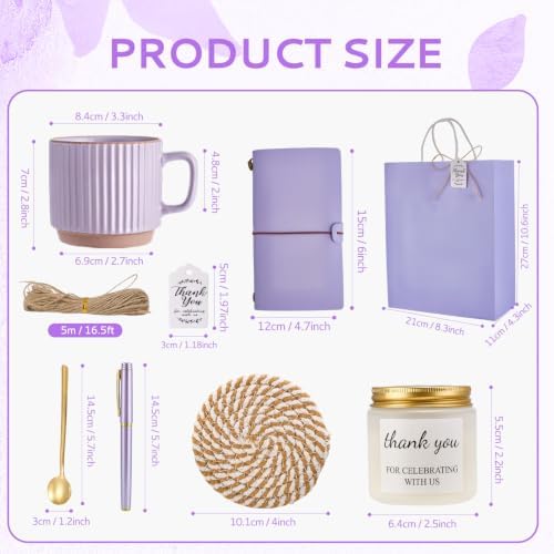 Baby Shower Prizes for Game Winners Baby Shower Games Prizes Ceramic Mugs with Metal Spoons Woven Coasters Notebooks Scented Candles Gift Bags Wedding Bridal Shower Favors for Guests (6, Purple) - Image 3