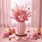 Rtteri 6 Set 5.12" Ceramic Pumpkin Vase with Wood Slices Glazed Fall Flower Pots for Autumn Home Decor Smooth Pottery Planter Pack for Thanksgiving Tabletop Decoration Housewarming Gifts (Pink) - Image 5