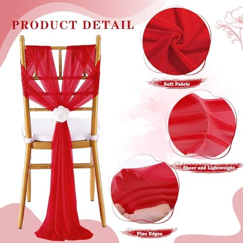 Red Chair Sashes for Wedding: 32 Pieces 8ft Long Sheer Draping Fabric – Reception Party Hotel Event Chair Decorations - Image 7