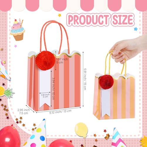 Gersoniel 24 Pcs Pastel Stripe Paper Gift Bags with Honeycomb Ball, Bright - Image 2