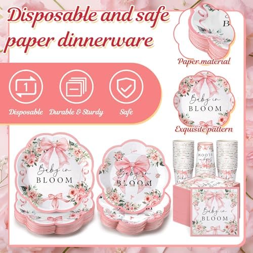 Newtay 250 Pcs Baby in Bloom Baby Shower Plates Napkins for Baby Shower - Image 5