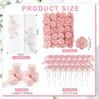 Fullhawl 100 Sets Wedding Invitations Wraps Set Pre Folded Vellum Jackets for 5 x 7 Invitations Dried Flowers Wax Seal Stickers Chiffon Silk Ribbon for Wedding Birthday Bridal Shower Craft DIY (Pink) - Image 2