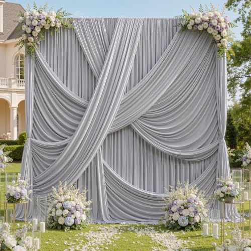 20x12 ft Silver Backdrop Curtains for Weddings Parties, Birthdays by PartyVillage
