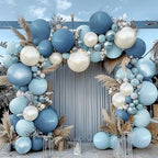 Dusty Blue Balloon Garland Double Stuffed Slate Blue White Pearl Balloons Blush Tan Balloon Arch Kit for Birthday Baby Shower Gender Reveal Wedding Party Decor - Image 2