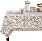 Ridhi Oak Brown Hand Block Print Cotton Rectangle Tablecloth 102 x 48 Inch by Ridhi