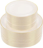 bUCLA 100PCS Ivory Plastic Plates with Gold Rim - Heavy Duty Cream Disposable Include 50 Dinner 10 inch & 50 Dessert 7 inch, for Party & Wedding by BUCLA