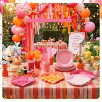 Mimorou 175 Pcs Pink and Orange Plates Cups Napkins Utensils - Image 2