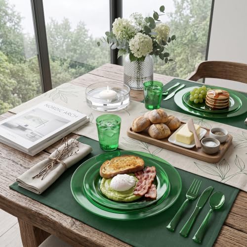 COLOSUS 216PCS Green Plastic Dinnerware Sets for Birthday, Wedding, Party. - Image 2