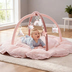 Mallify 5-in-1 Thick Plush Baby Play Gym Mat, Tummy Time Mat with 6 Sensory Toys, Baby Play Mat, Convertible Baby Gym for Stage-Based Development from Babies to Toddlers, Baby Essentials Gift, Pink by MF