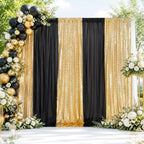 Party Backdrop Curtain 10ftx10ft - Gold Sequin and Black Satin Drapes - Image 6