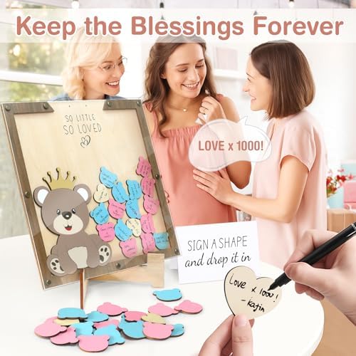 PARTYLOUD Baby Shower Guest Book Alternatives, Teddy Bear Baby Shower Decorations, Woodland Safari Baby Shower Sign in Guest Book Frame Decor Centerpieces for Girl Boy - Image 4