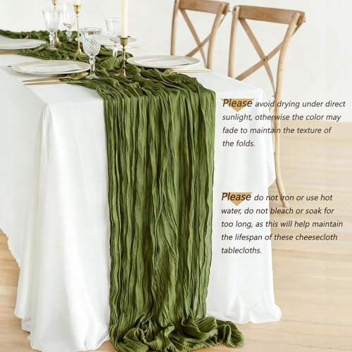 12 Pcs Olive Green Cheesecloth Table Runner 10Ft, Gauze Table Runners 21.5 x 120 inch,Semi Sheer Cheese Cloth Fabric Runner Bulk for Wedding,Party,Baby Shower,Bridal Shower - Image 5
