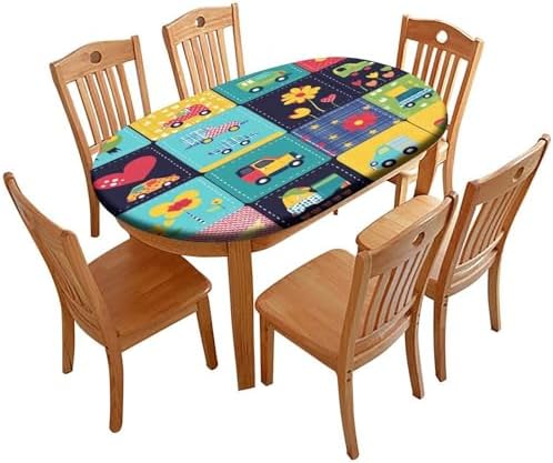Automotive and Floral Collage Print Tablecloths Oval Wipeable Spillproof Elastic for Event Wedding Banquet & Parties Fits for 52" x 70" Oval Table by ZNCTFMR