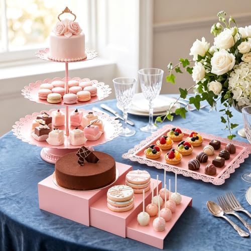 10 Pcs Pink Cake Stand Set Metal Cupcake Stands, Multiple Styles Dessert Display Tower for Candy Fruit, Cake Serving Trays for Birthday, Wedding, Anniversary, Baby Shower, Engagement Party - Image 7