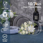 U-QE 60PCS Clear Plastic Plates - Fancy Beaded Plates Disposable Heavy Duty - Image 2