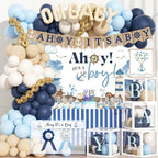 Party Inspo Ahoy It’s a Boy Baby Shower Decorations for Boy – 133 PCs Nautical Theme Party Supplies with Backdrop, Balloon Garland, Banner, Tablecloth, Poster, Cake Topper, Sash and Badges by Unknown