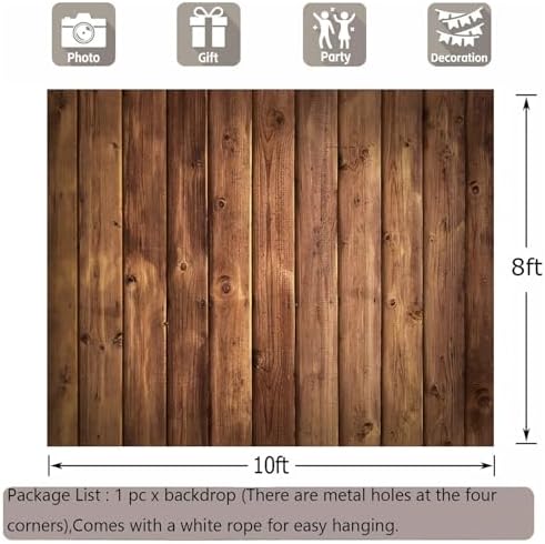 Wood Backdrop 10x8ft Brown Rustic Wooden Floor Panel Wall Fabric Photo Background for Baby Shower Birthday Wedding Western Party Banner Decorations Photography Supplies Polyester - Image 4