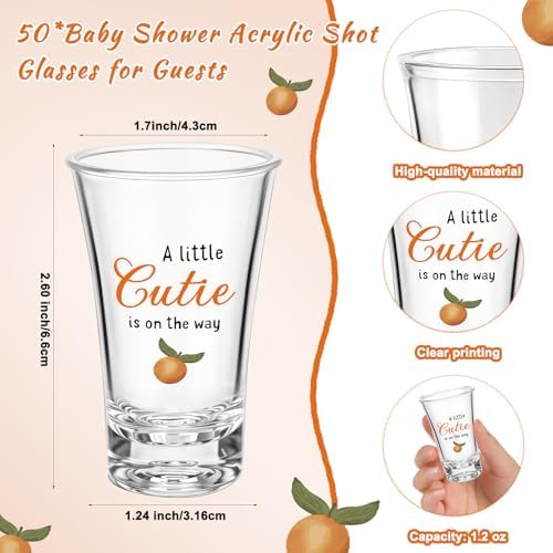 50 Sets Baby Shower Favors Shot Glasses Keychain Gifts, Cutie, Orange - Image 2