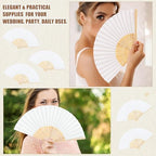 Aodaer 150 Pcs White Wedding Fans Paper Folding Fans with Storage Basket - Image 6