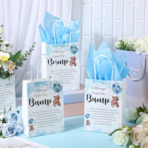 Resurhang 50 Sets Gift Bag for Baby Shower Bear Balloon Goodie Bags with Handles and Tissue Paper Baby Shower Party Favor Handbag for Guests Gender Reveal Return Gift(Blue) - Image 4