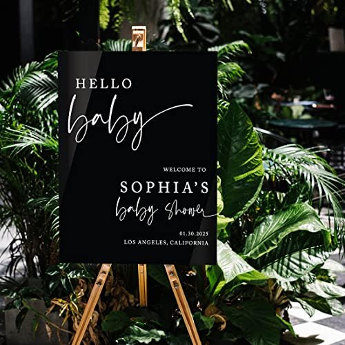 Andaz Press 16"x20" Black Acrylic Personalized Baby Shower Welcome Sign, Gender Neutral Large Custom Sign for Easel Stand, Modern Hello Baby Shower Decorations - Image 3