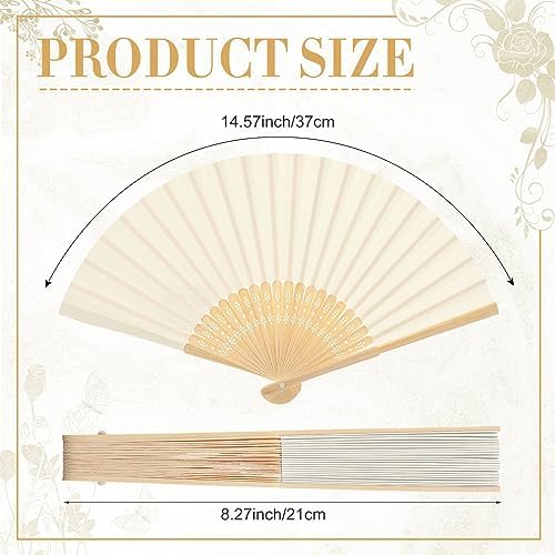 Yinkin 24 Pack Folding Hand Fans Bamboo for Party Favors, Cream - Image 3
