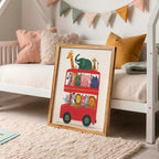 Framed Cute Colorful Animal Canvas Wall Art Modern Funny Kids Posters Safari Animals On Red Bus Scene Prints For Toddler Bedroom Nursery Wall Decor 16x20 inch - Image 4