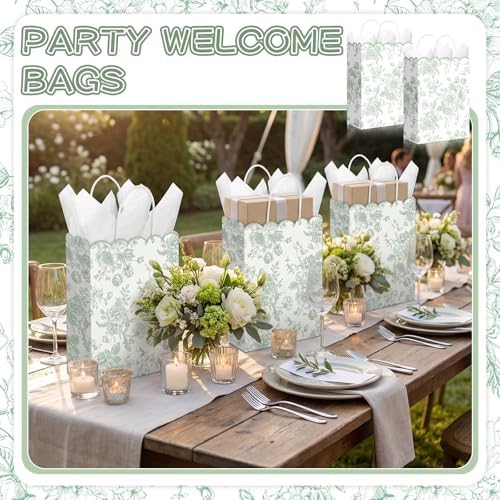 Kolldenn 24 Pcs Green Floral Gift Bags with Handles, 10x5x13 in - Image 4