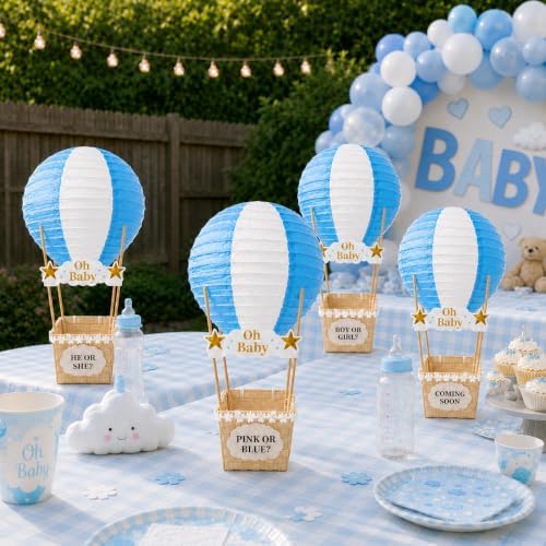 Light Blue Hot Air Balloon Decorations for Baby Shower Table Centerpieces - Image 6