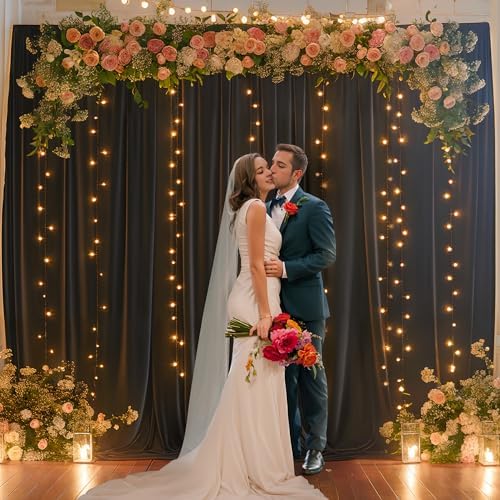Shillance 20x10ft Black Backdrop Curtains with Lights Photo Drapes Wrinkle Free Fabric Backdrop Curtain for Wedding Birthday Party Baby Shower Bridal Shower Party Background Decorations - Image 2