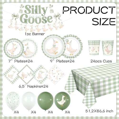 VioraWhite 183 Pcs Silly Goose Birthday Party Set Classical Sage Green - Image 6